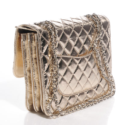Chanel Metallic Crackled Calfskin Medium Clam's Pocket Flap Gold 3 of 8