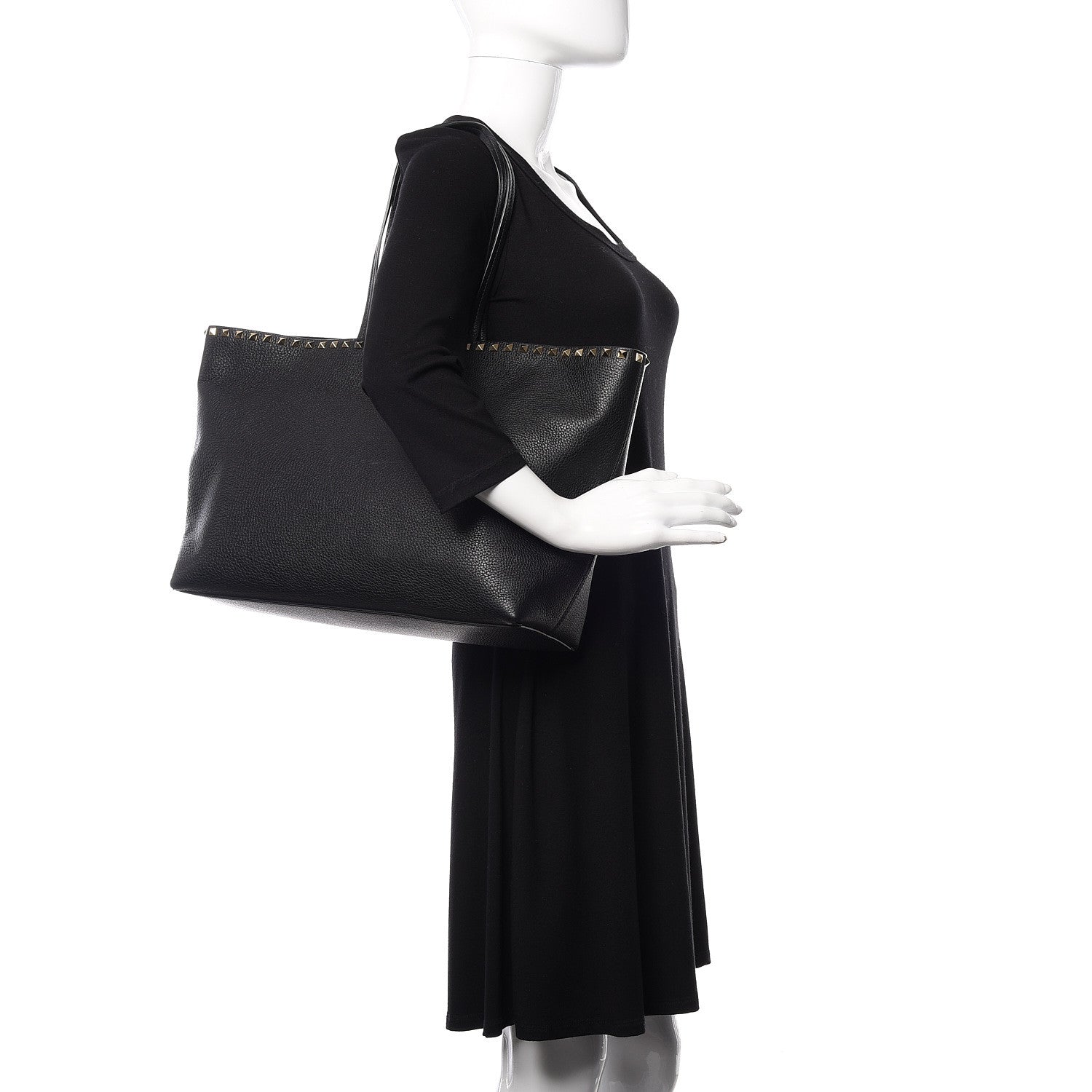 Valentino Garavani Grained Calfskin Rockstud Shoulder Tote Black 2 of 14