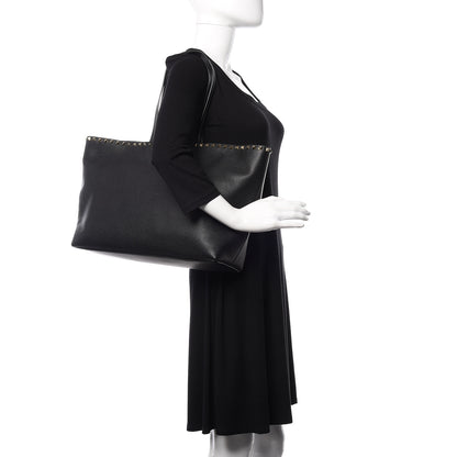 Valentino Garavani Grained Calfskin Rockstud Shoulder Tote Black 2 of 14