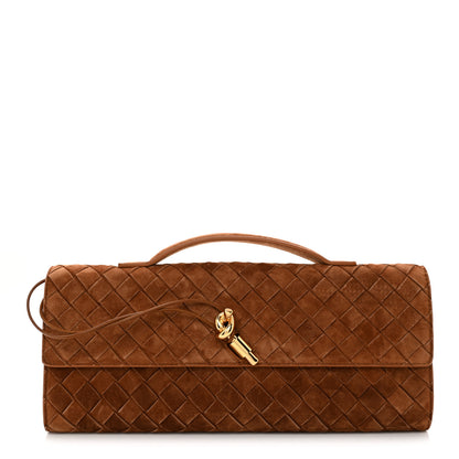 Bottega Veneta Suede Intrecciato Long Andiamo Top Handle Clutch Amber 1 of 7