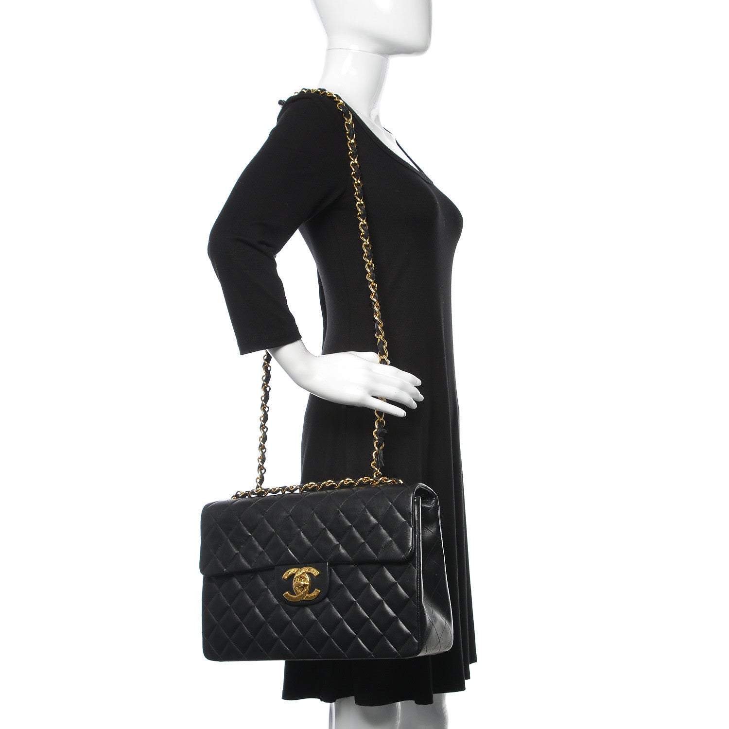 Chanel Lambskin Quilted XL Jumbo Single Flap Black 2 of 13