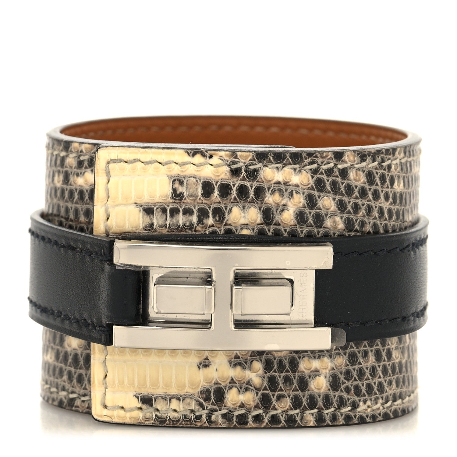 Hermes Lizard Box Manchette Drag Bracelet Ombre Black 1 of 5