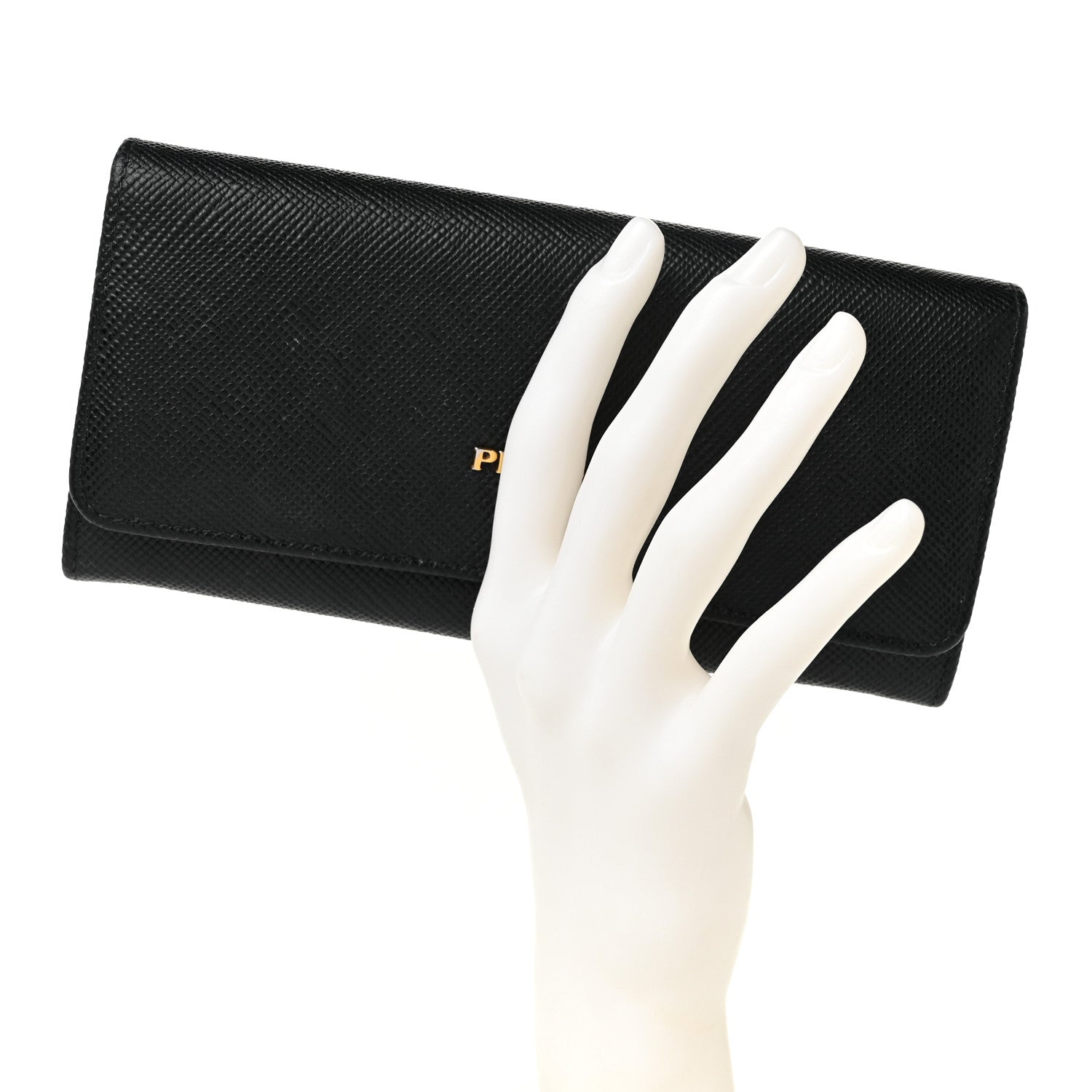 Prada Saffiano Metal Continental Flap Wallet Black 2 of 8