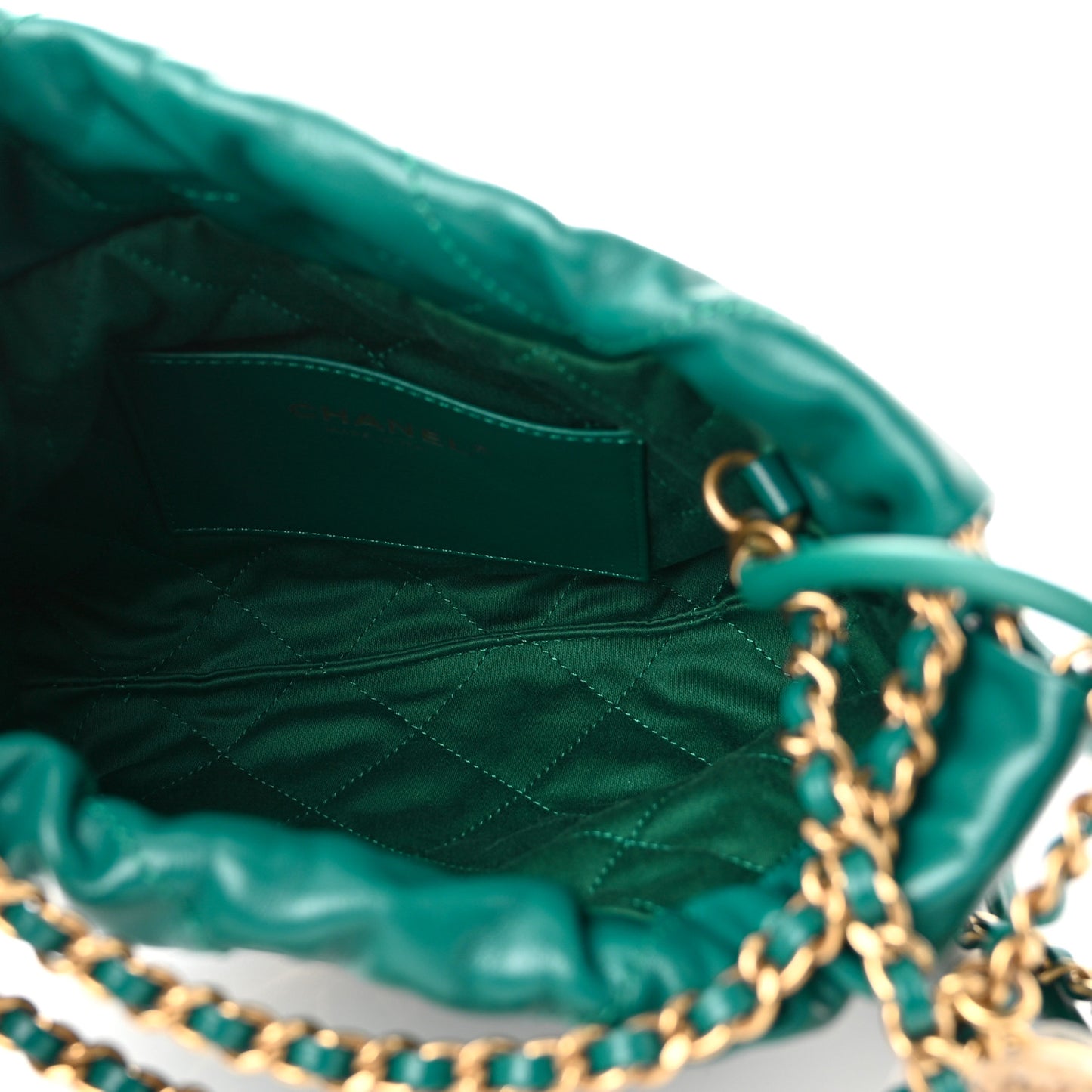Shiny Calfskin Quilted Mini Chanel 22 Green