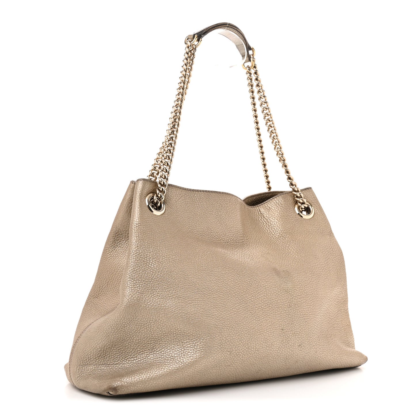 Metallic Pebbled Calfskin Medium Soho Chain Shoulder Bag Golden Beige