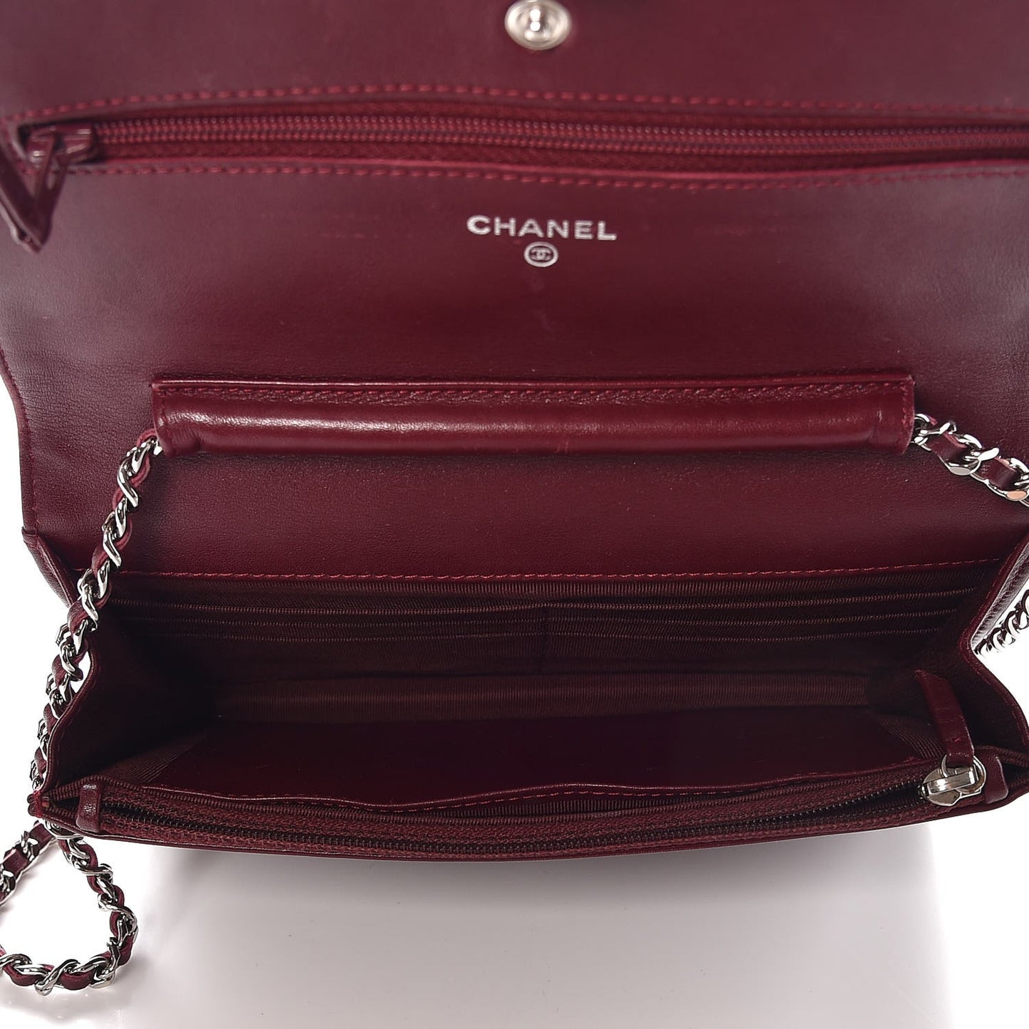 Patent Quilted Wallet On Chain WOC Burgundy