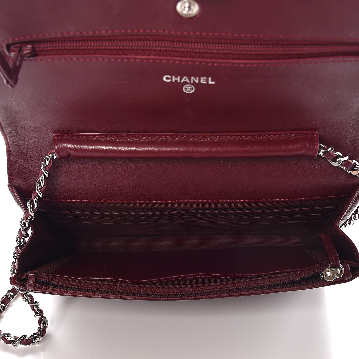 Chanel Patent Quilted Wallet On Chain WOC Burgundy 5 of 9
