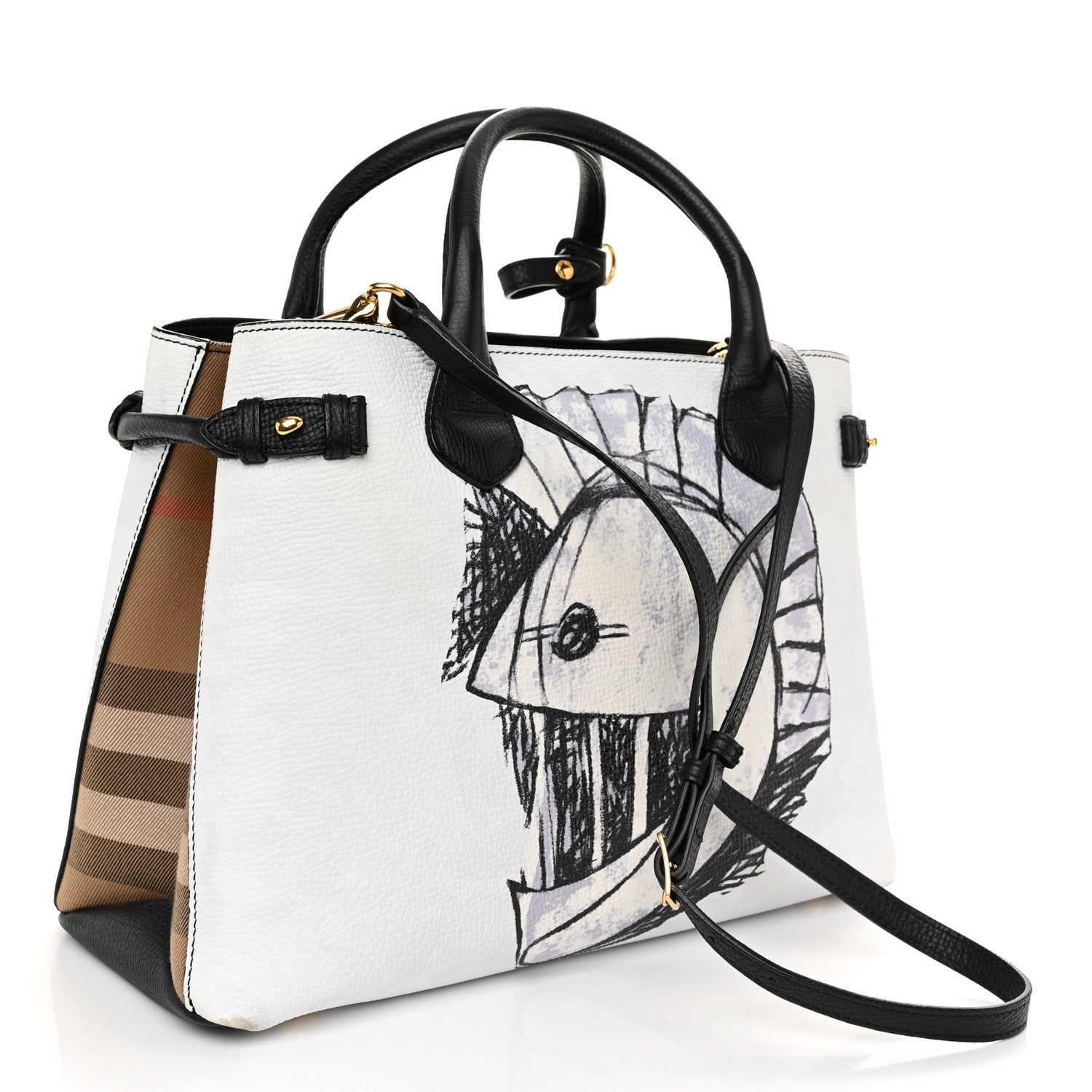 Burberry Derby Calfskin House Check Pallas Head Print Medium Banner Tote Blue 3 of 12