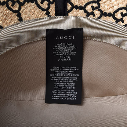 Gucci Raffia Elaphe GG Monogram Embroidered Fedora Hat M Ivory Black 9 of 10