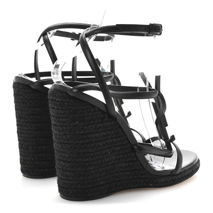 Saint Laurent Calfskin Cassandra Espadrille 105 Wedges 37 Black 5 of 9