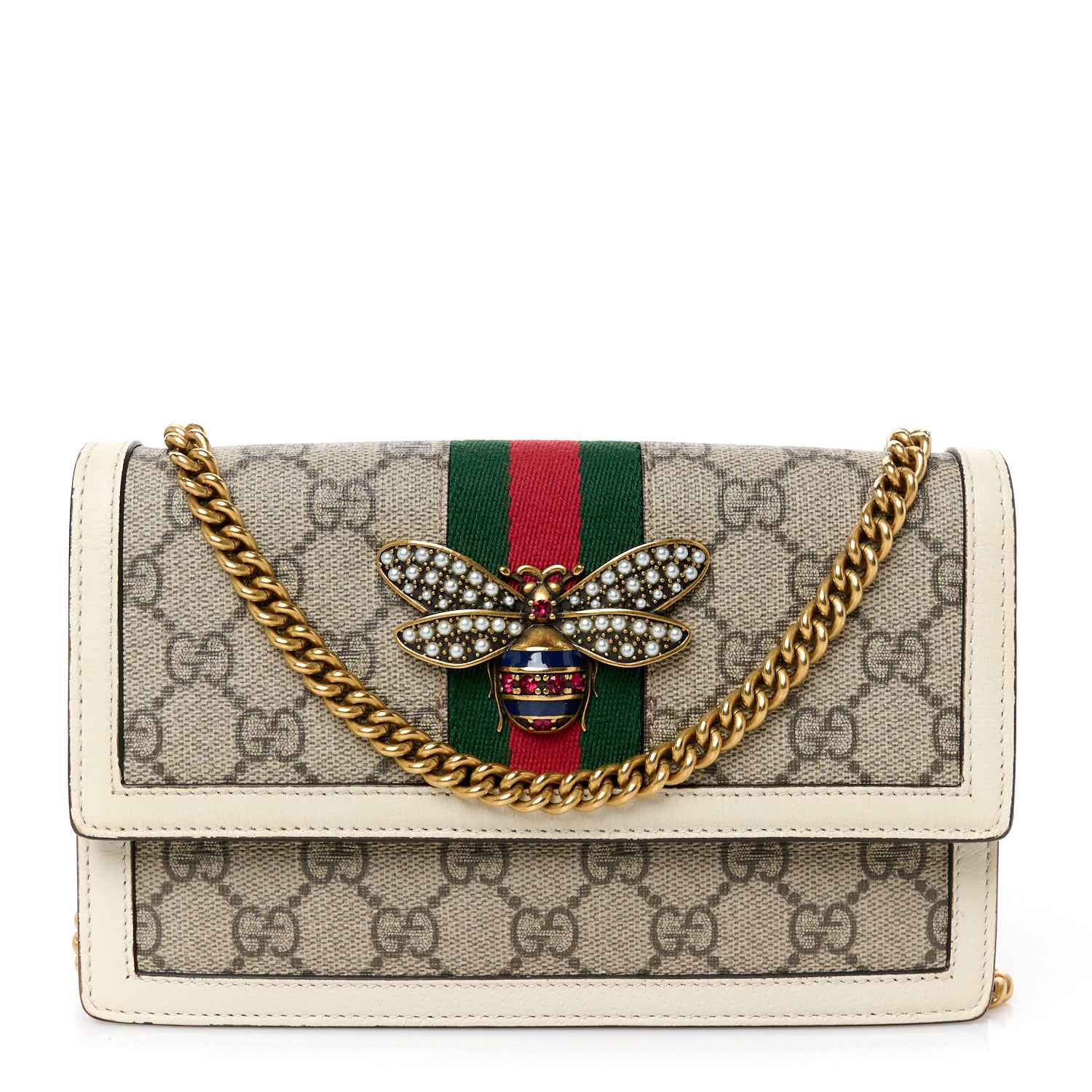 Gucci GG Supreme Monogram Web Queen Margaret Chain Wallet White 1 of 9