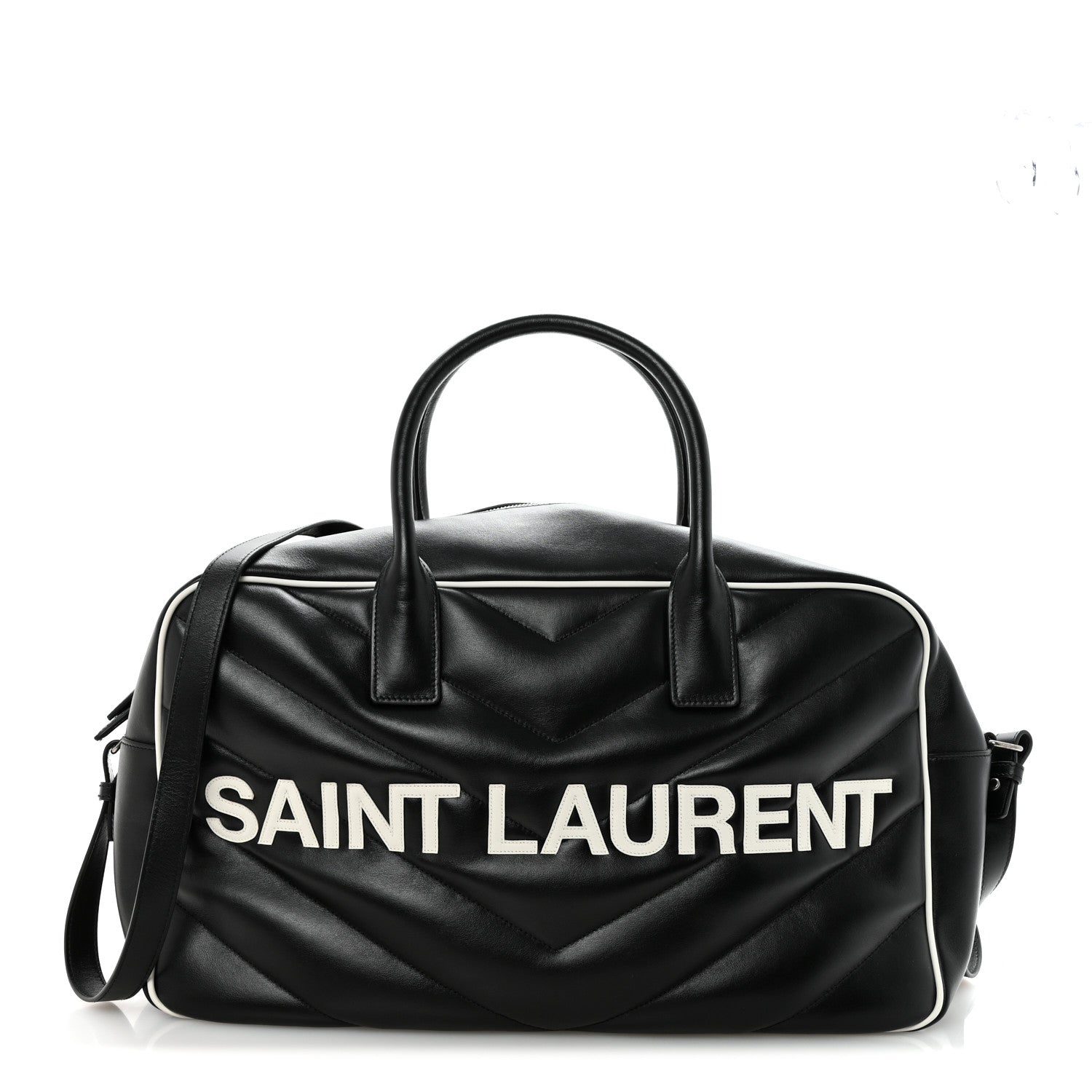 Saint Laurent Calfskin Medium Miles Logo Bowler Duffel Bag Black 1 of 9