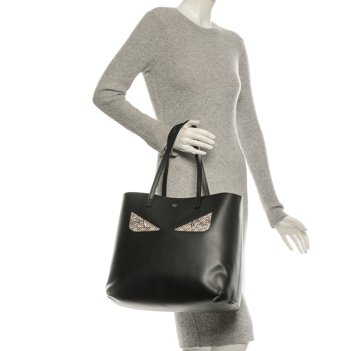 Vitello Ginevra Elaphe Monster Eyes Shopping Tote Black Naturale