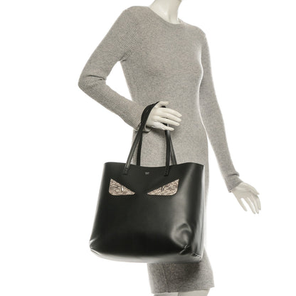 Fendi Vitello Ginevra Elaphe Monster Eyes Shopping Tote Black Naturale 2 of 6