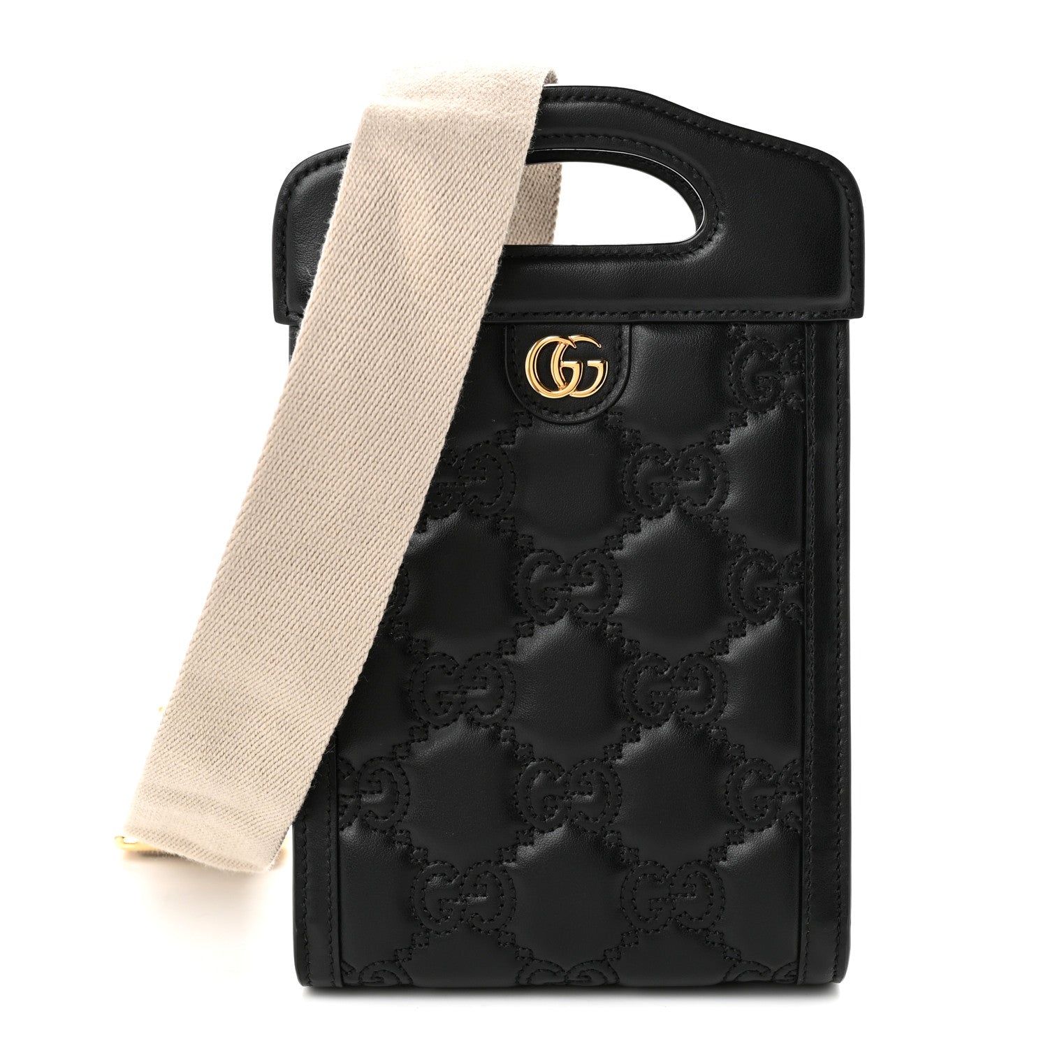 Gucci Calfskin GG Matelasse Mini Top Slip Handle Crossbody Bag Black Natural 1 of 9
