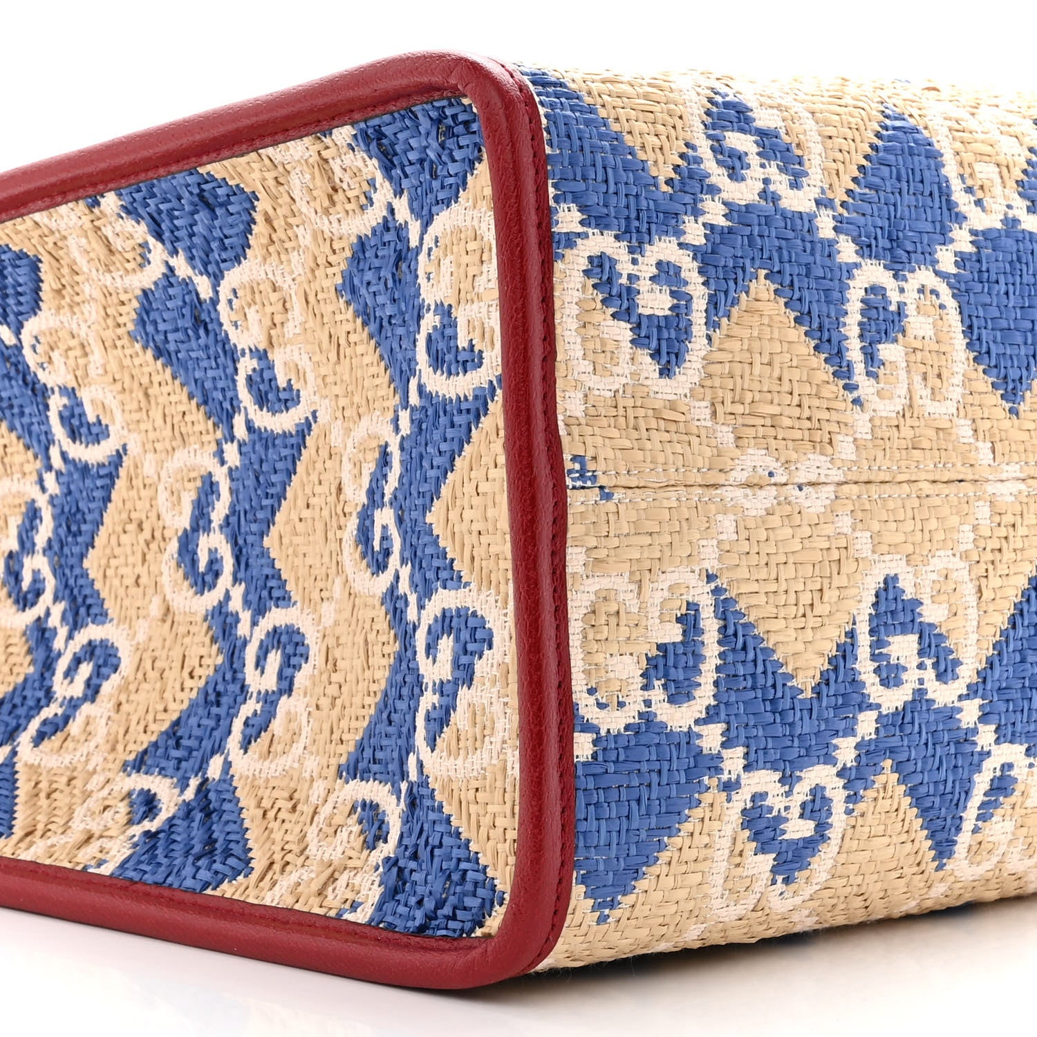 Gucci Raffia GG Monogram Hamptons Medium Tote Bag Beige Blue 9 of 10