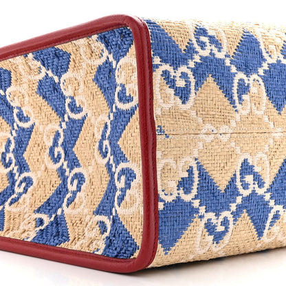Gucci Raffia GG Monogram Hamptons Medium Tote Bag Beige Blue 9 of 10