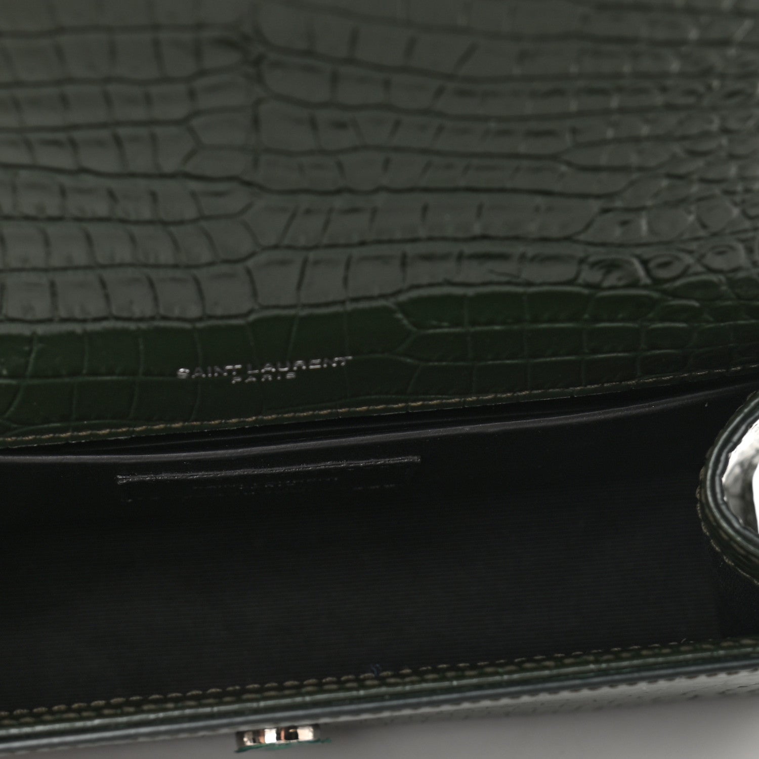 Saint Laurent Calfskin Crocodile Embossed Small Classic Monogram Kate Tassel Satchel Dark Green 4 of 8