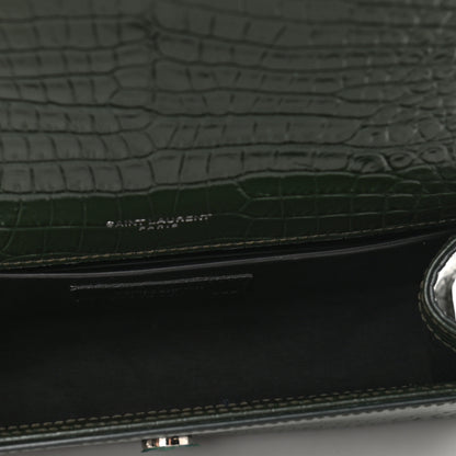 Saint Laurent Calfskin Crocodile Embossed Small Classic Monogram Kate Tassel Satchel Dark Green 4 of 8
