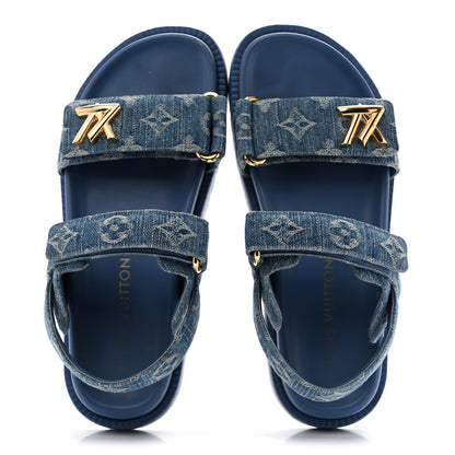 Louis Vuitton Denim Monogram LV Sunset Comfort Flat Sandals 37 Blue 2 of 11
