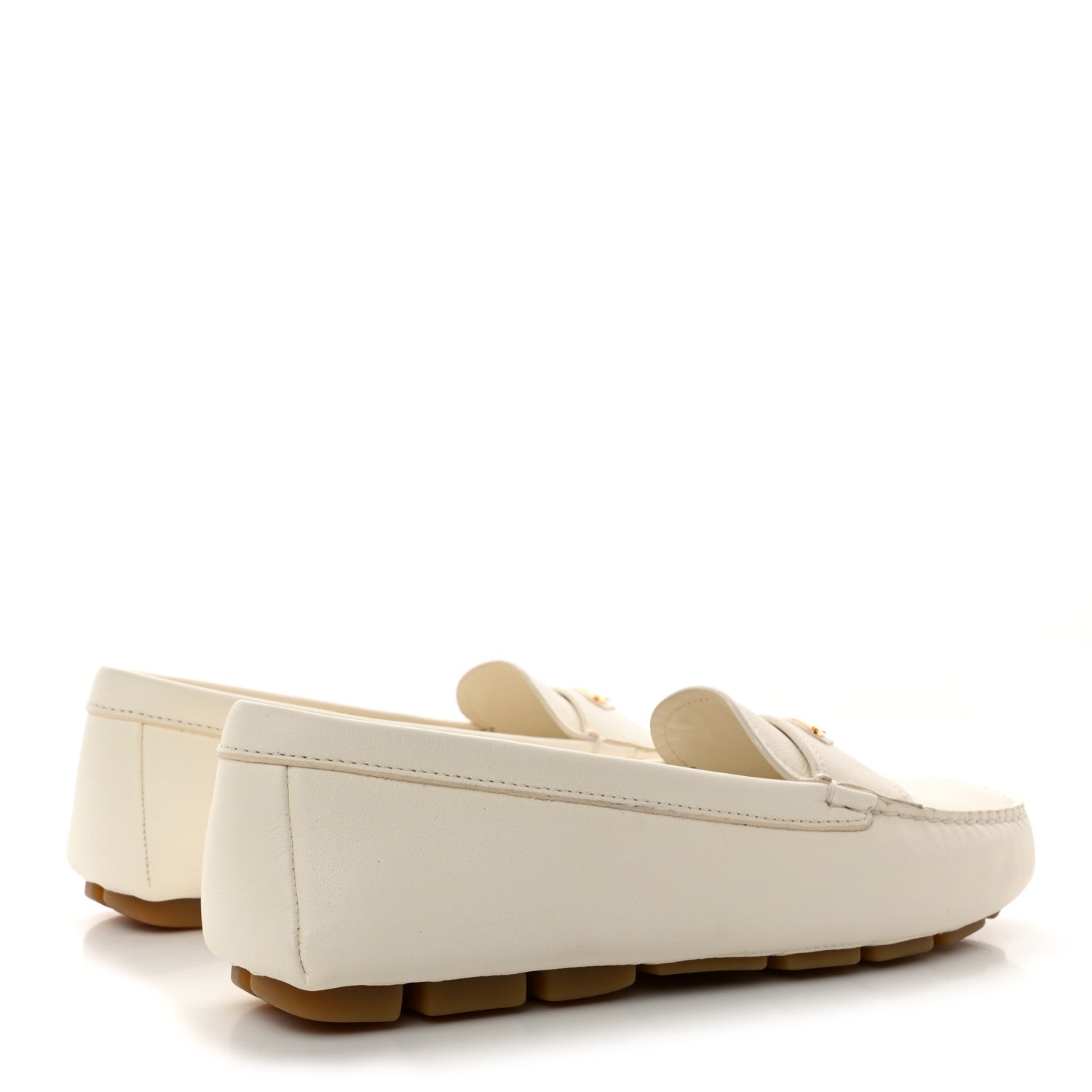 Prada Cervo Triangle Driving Loafer 38 Avorio 4 of 9