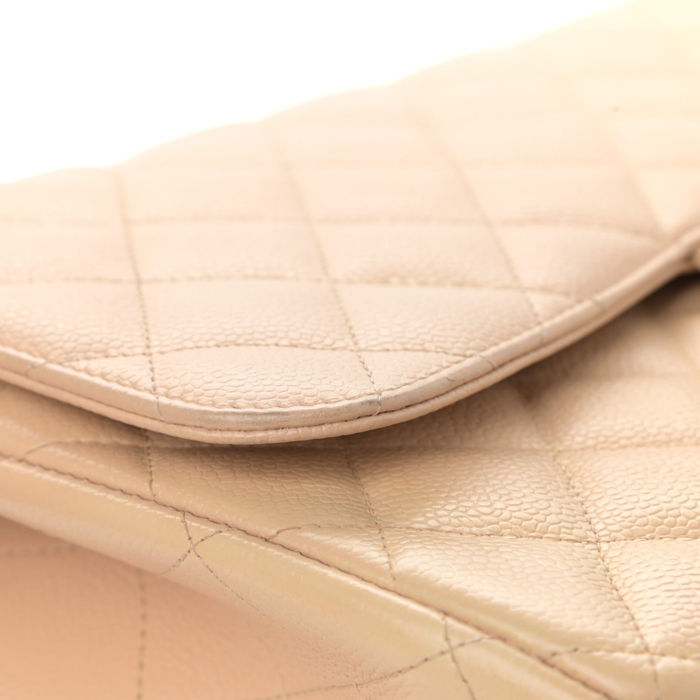 Caviar Quilted Jumbo Double Flap Light Beige