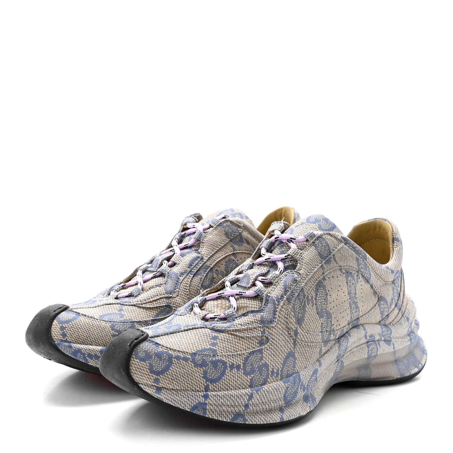 Gucci Ultralight Plume Calfskin Monogram Printed Womens Gucci Run Sneakers 37.5 Beige Blue 4 of 10