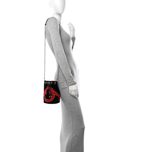 Suede Strass Love Marie Jane Bucket Black Red