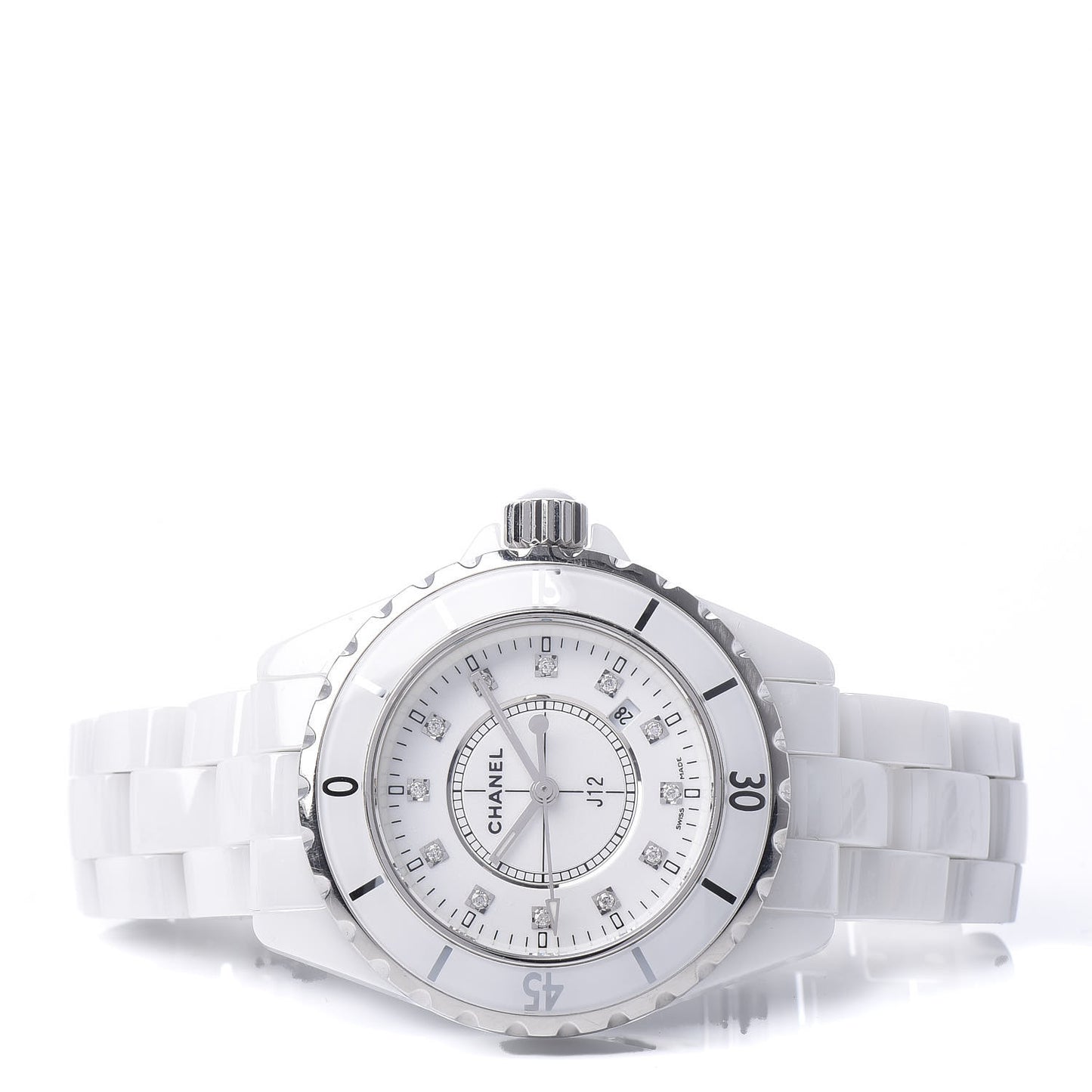 Stainless Steel Ceramic Diamond 33mm J12 Quartz Watch White