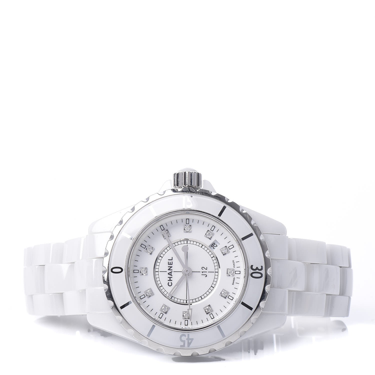 Chanel Stainless Steel Ceramic Diamond 33mm J12 Quartz Watch White 3 of 8