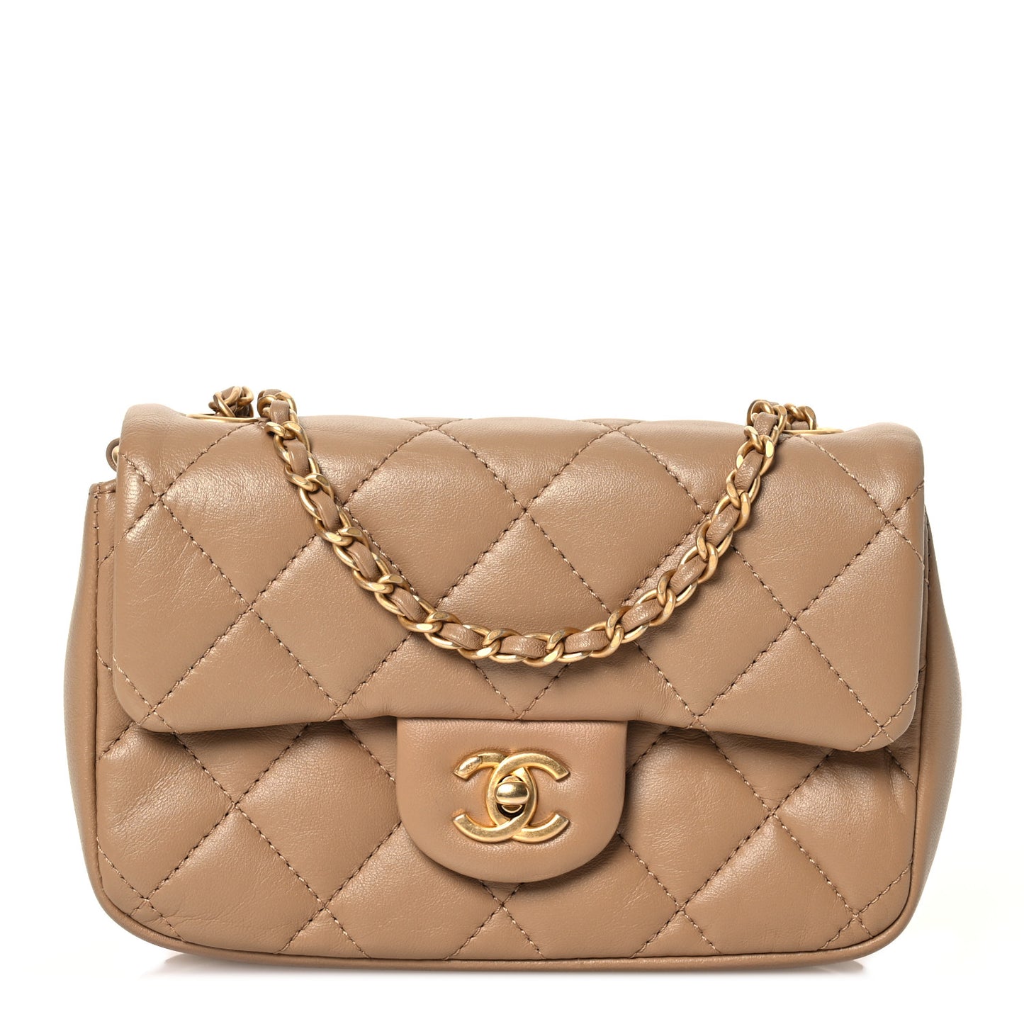 Lambskin Quilted Mini Heart Charms Flap Beige