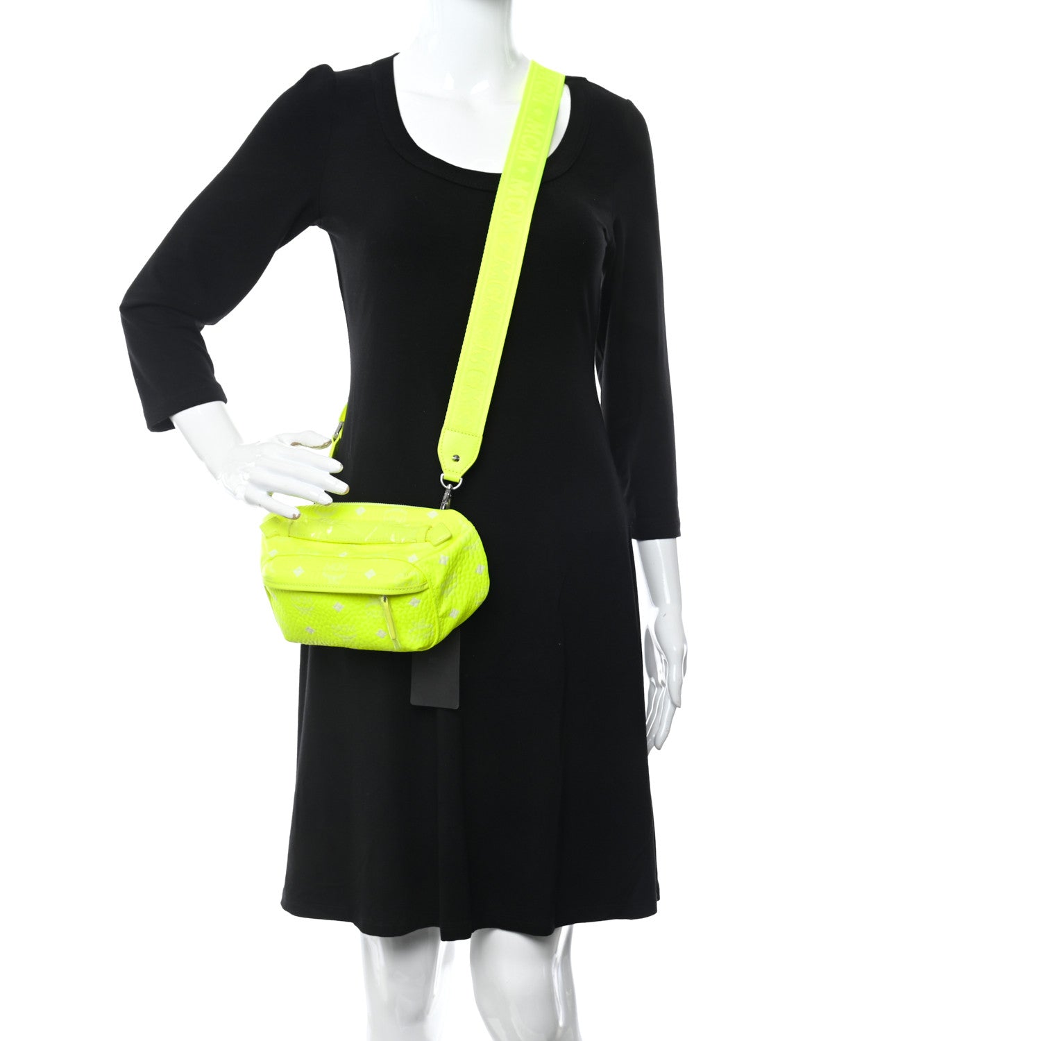 MCM Visetos Small Original Crossbody Bag Neon Yellow 3 of 10