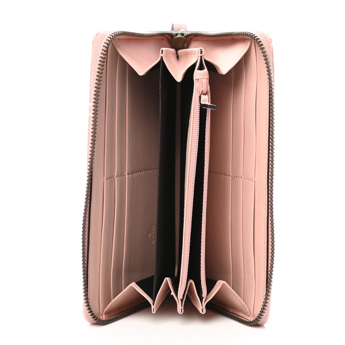 Calfskin Matelasse GucciGhost GG Marmont Zip Around Wallet Perfect Pink Rosa Ivory