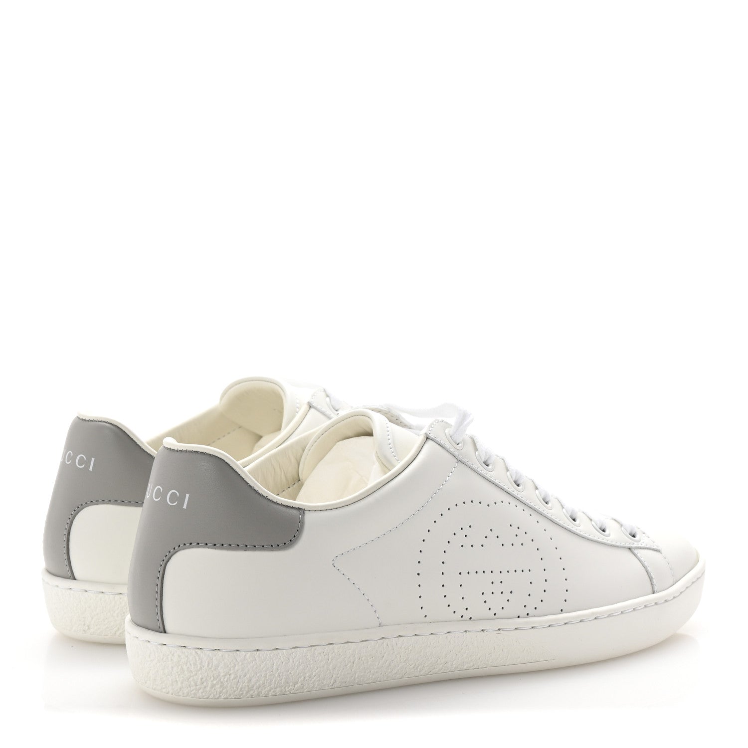 Gucci Calfskin Interlocking G Perforated Womens Ace Sneakers 37.5 White Grey Sky 5 of 10