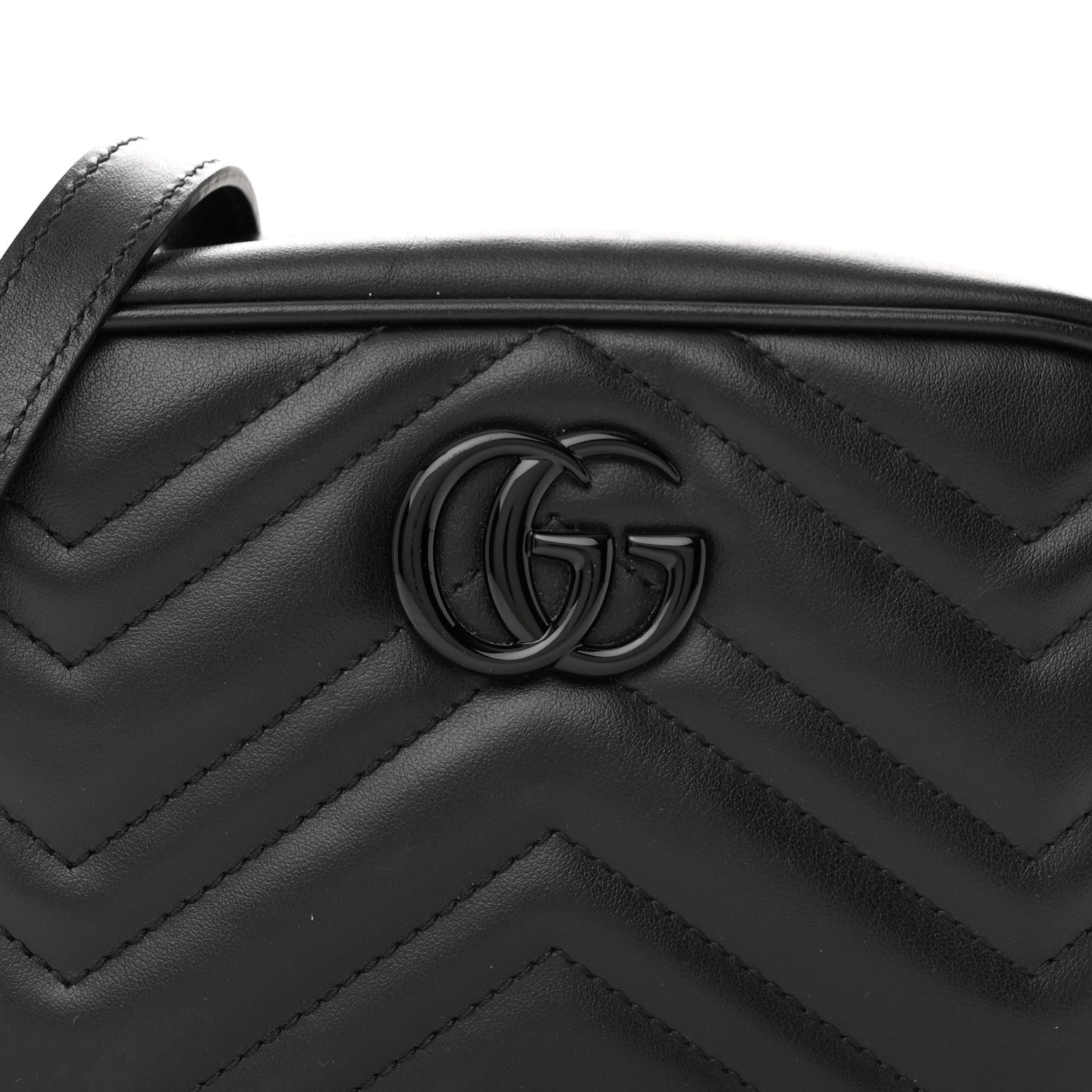 Gucci Calfskin Matelasse Monochrome Mini GG Marmont Chain Shoulder Bag Black 8 of 14