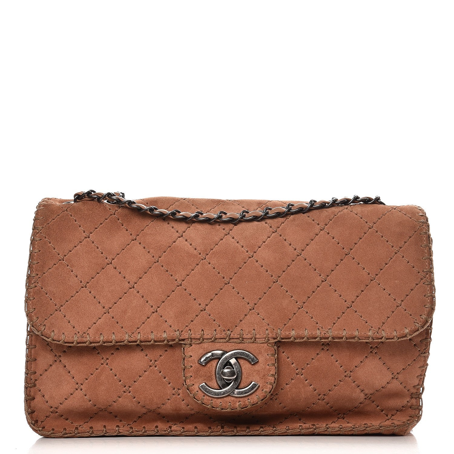 Chanel Suede Calfskin Stitch Flap Light Brown 1 of 10