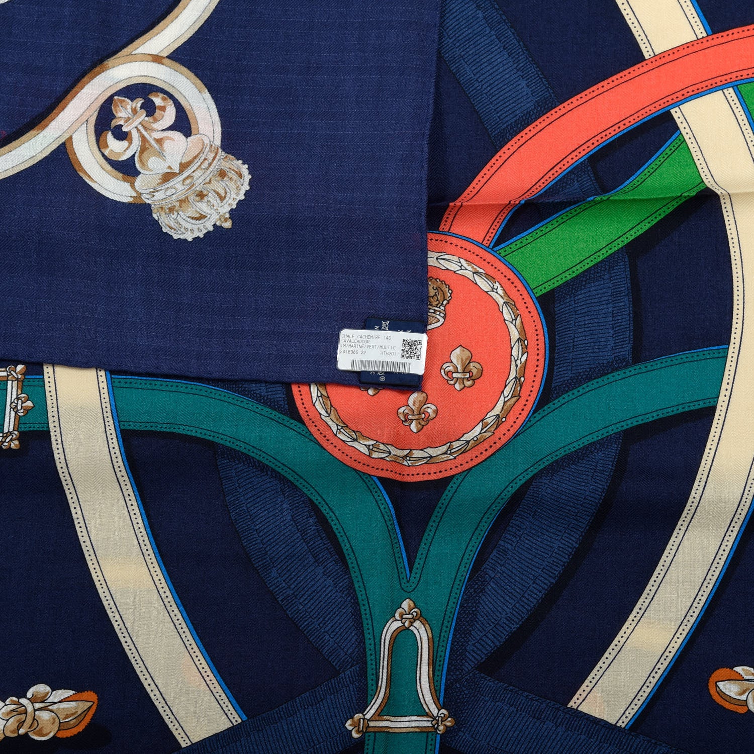 Hermes Cashmere Silk Cavalcadour Shawl 140 Marine Vert Multicolore 6 of 6