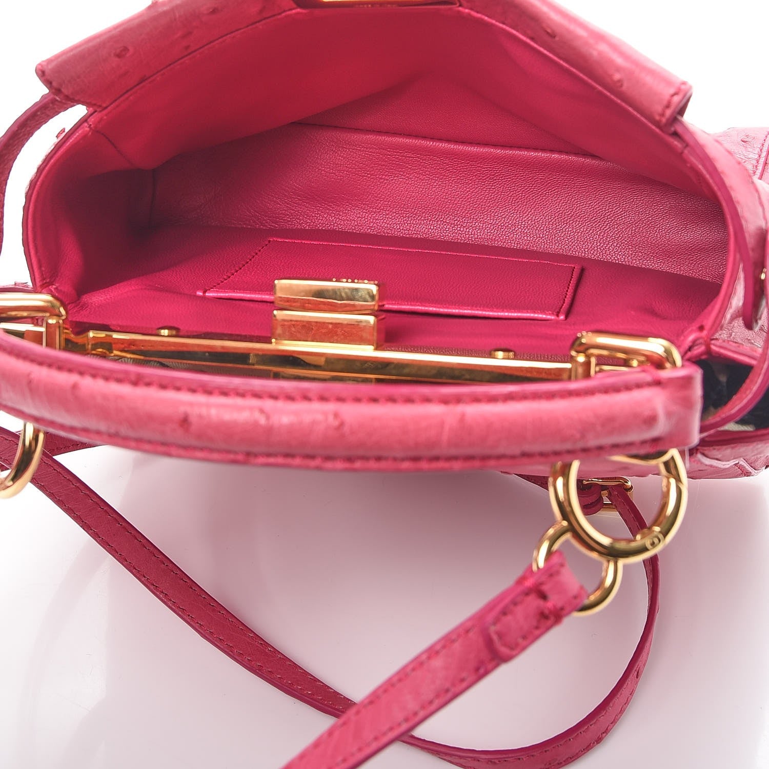 Fendi Ostrich Shiny Nappa Mini Peekaboo Iconic Satchel Fuchsia 5 of 8