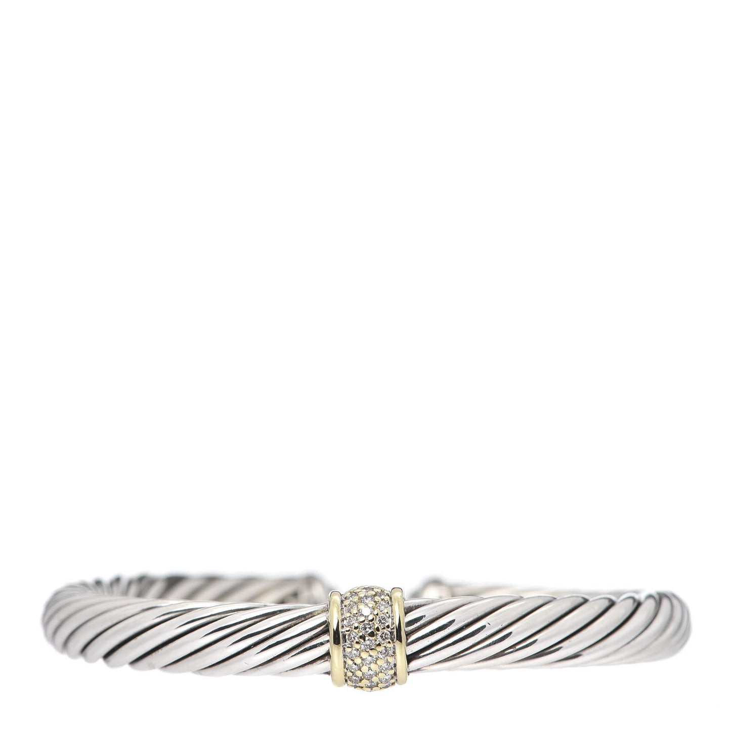 Sterling Silver 18K Yellow Gold Diamond 7mm Cable Classics Station Bracelet