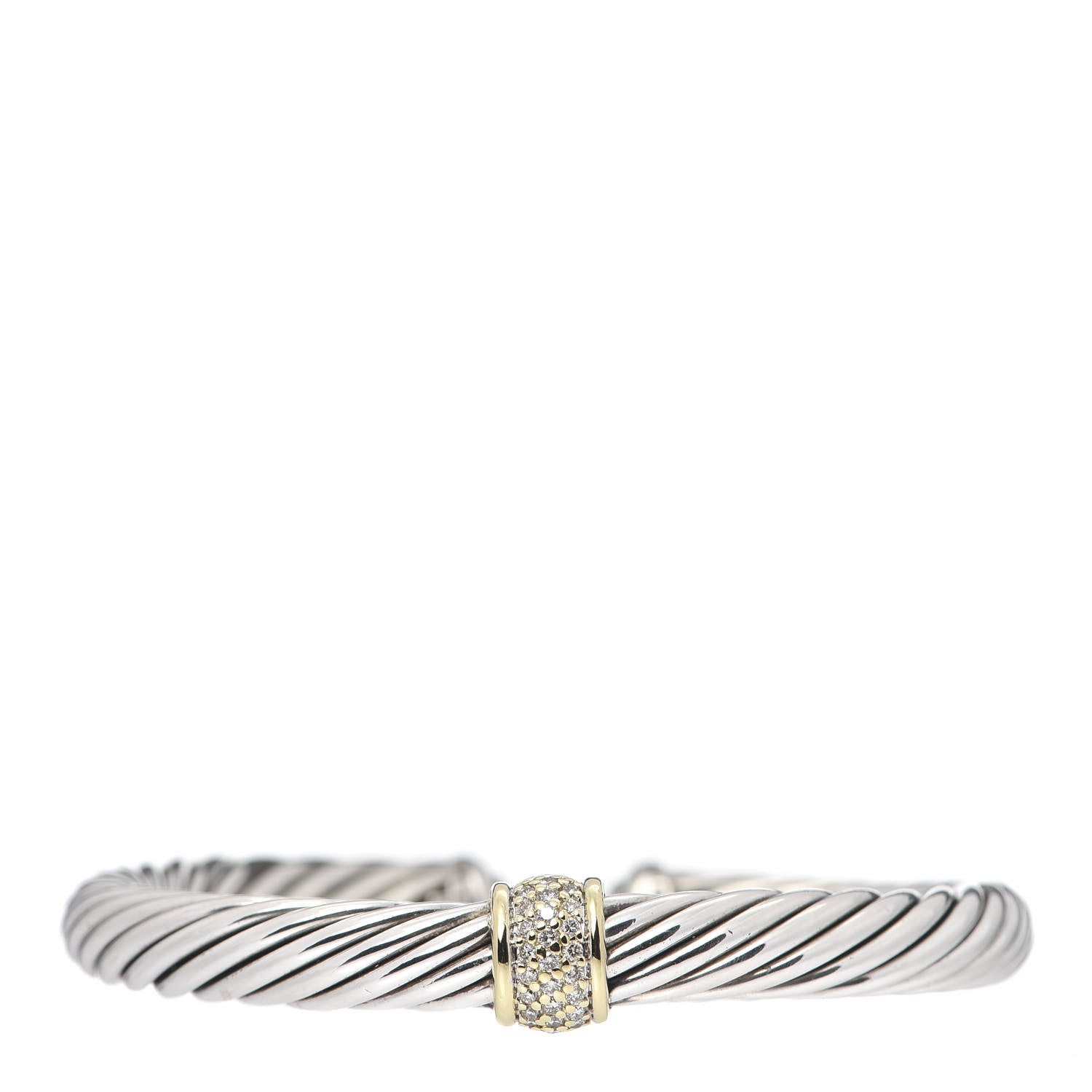 David Yurman Sterling Silver 18K Yellow Gold Diamond 7mm Cable Classics Station Bracelet 1 of 6