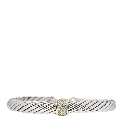 David Yurman Sterling Silver 18K Yellow Gold Diamond 7mm Cable Classics Station Bracelet 1 of 6