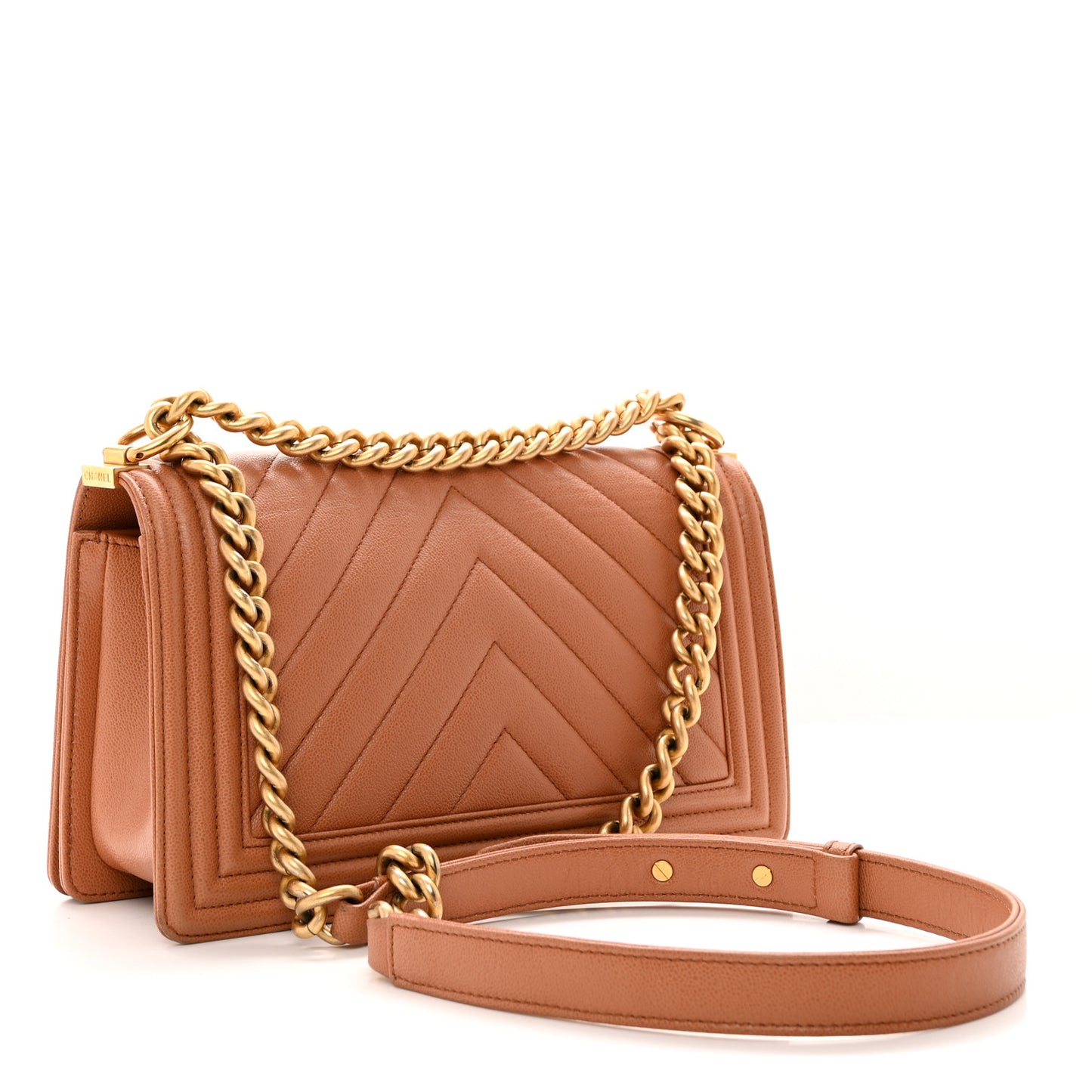 Caviar Chevron Quilted Medium Boy Flap Brown