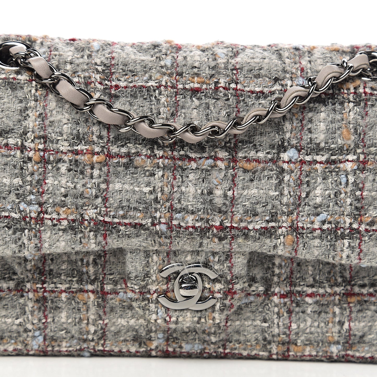 Tweed Quilted Medium Double Flap Grey Multicolor