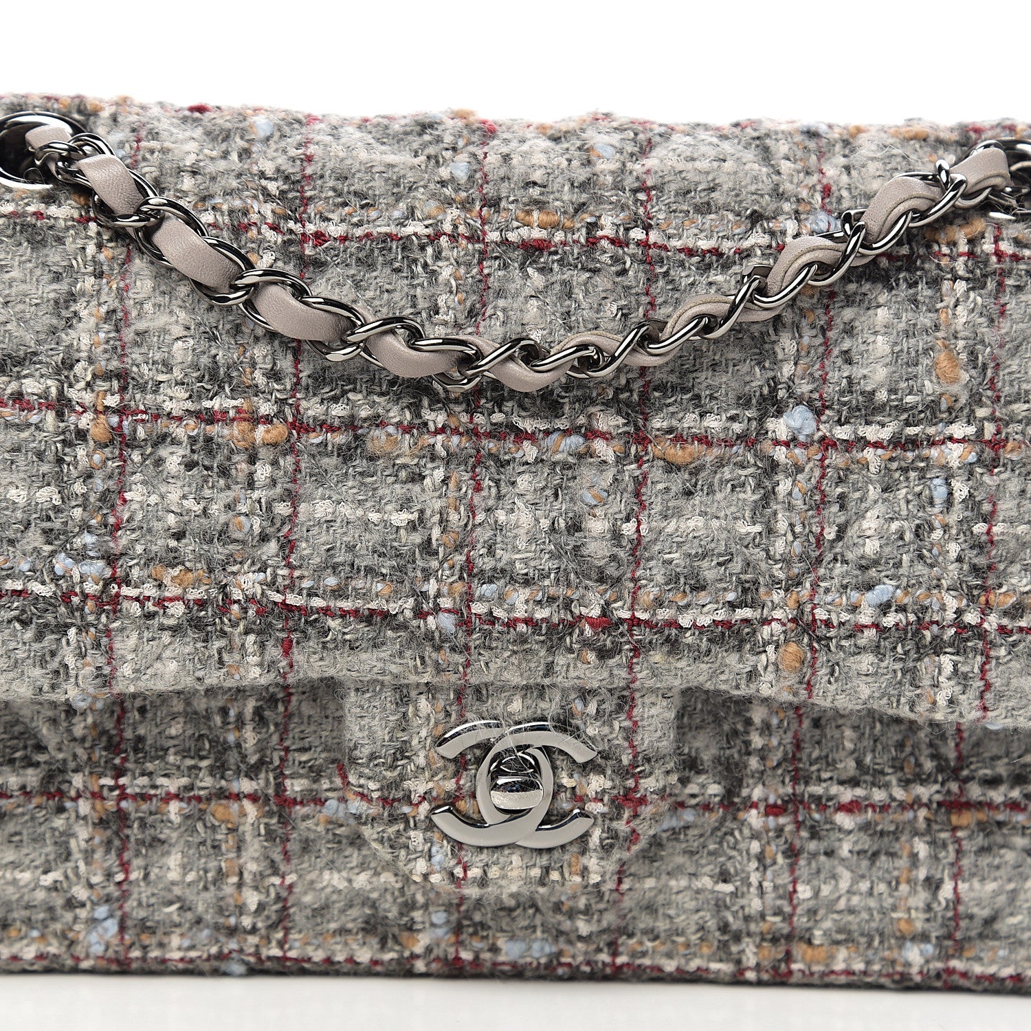 Chanel Tweed Quilted Medium Double Flap Grey Multicolor 9 of 10