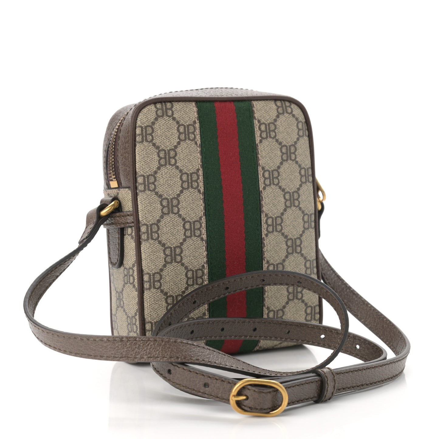 X BALENCIAGA BB Supreme Monogram Web Mini Ophidia Messenger Beige New Acero