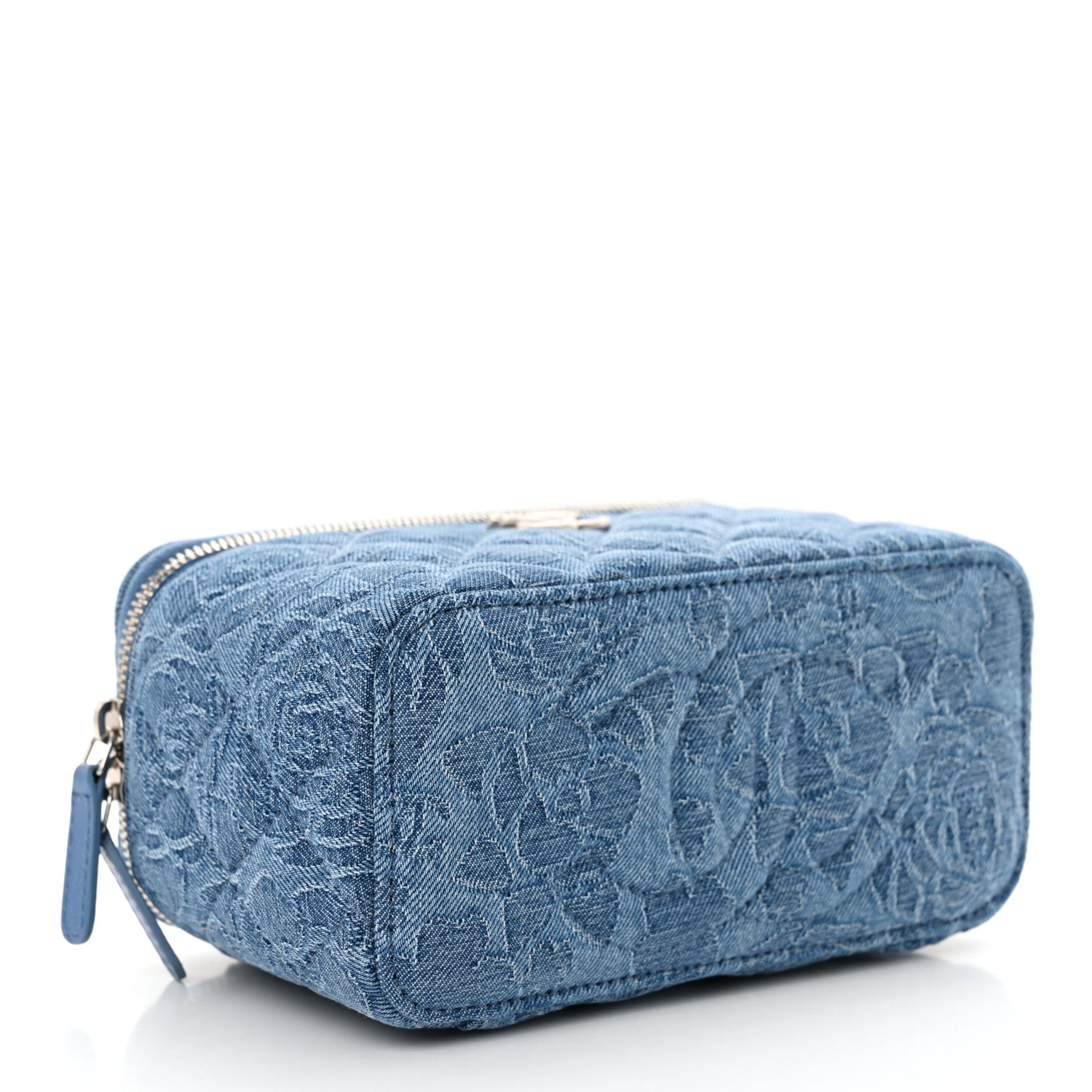 Chanel Denim Quilted Sweetheart Small Vanity Case With Chain Blue 4 of 11