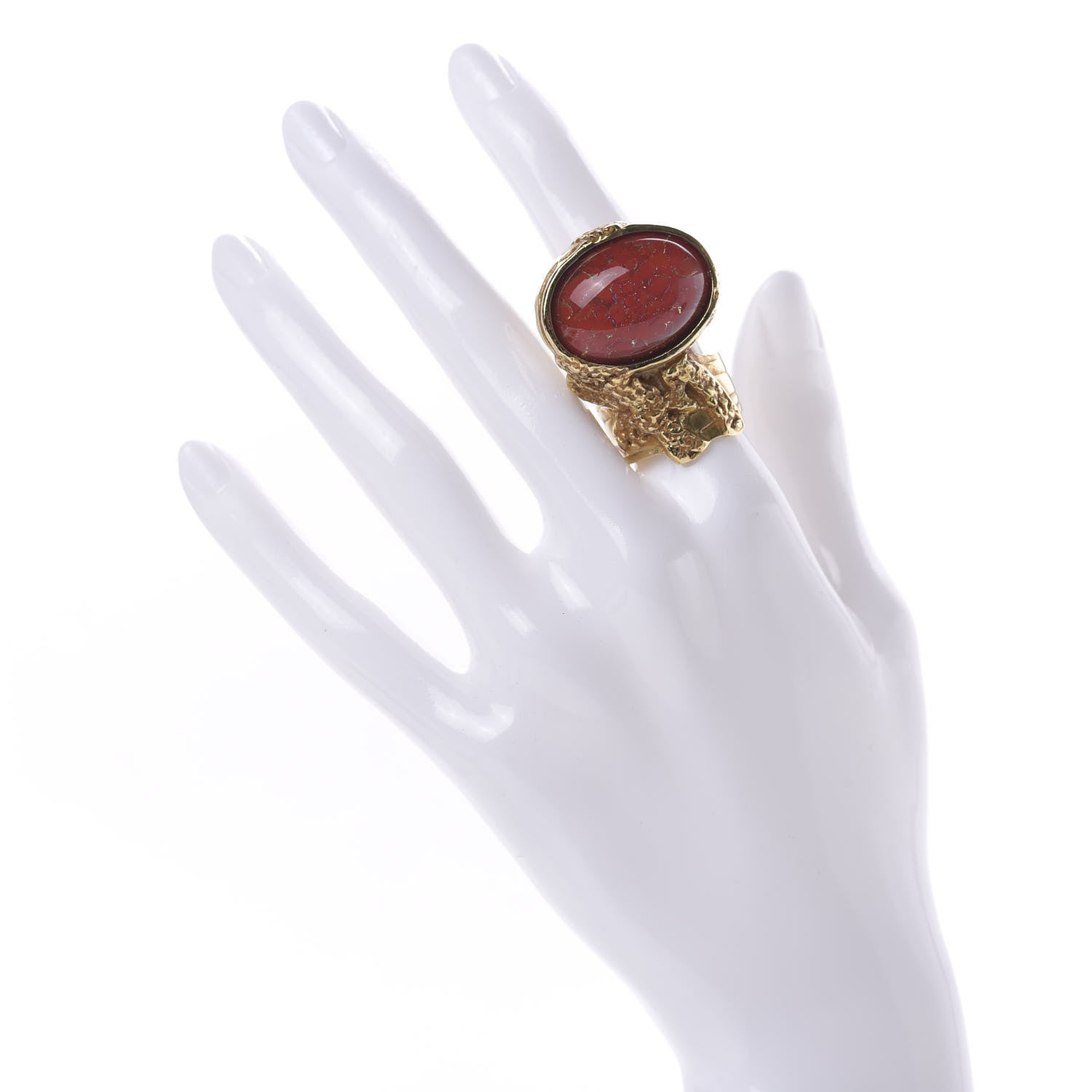 Saint Laurent Glass Cabochon Arty Ovale Ring 7 Gold Opium 2 of 6