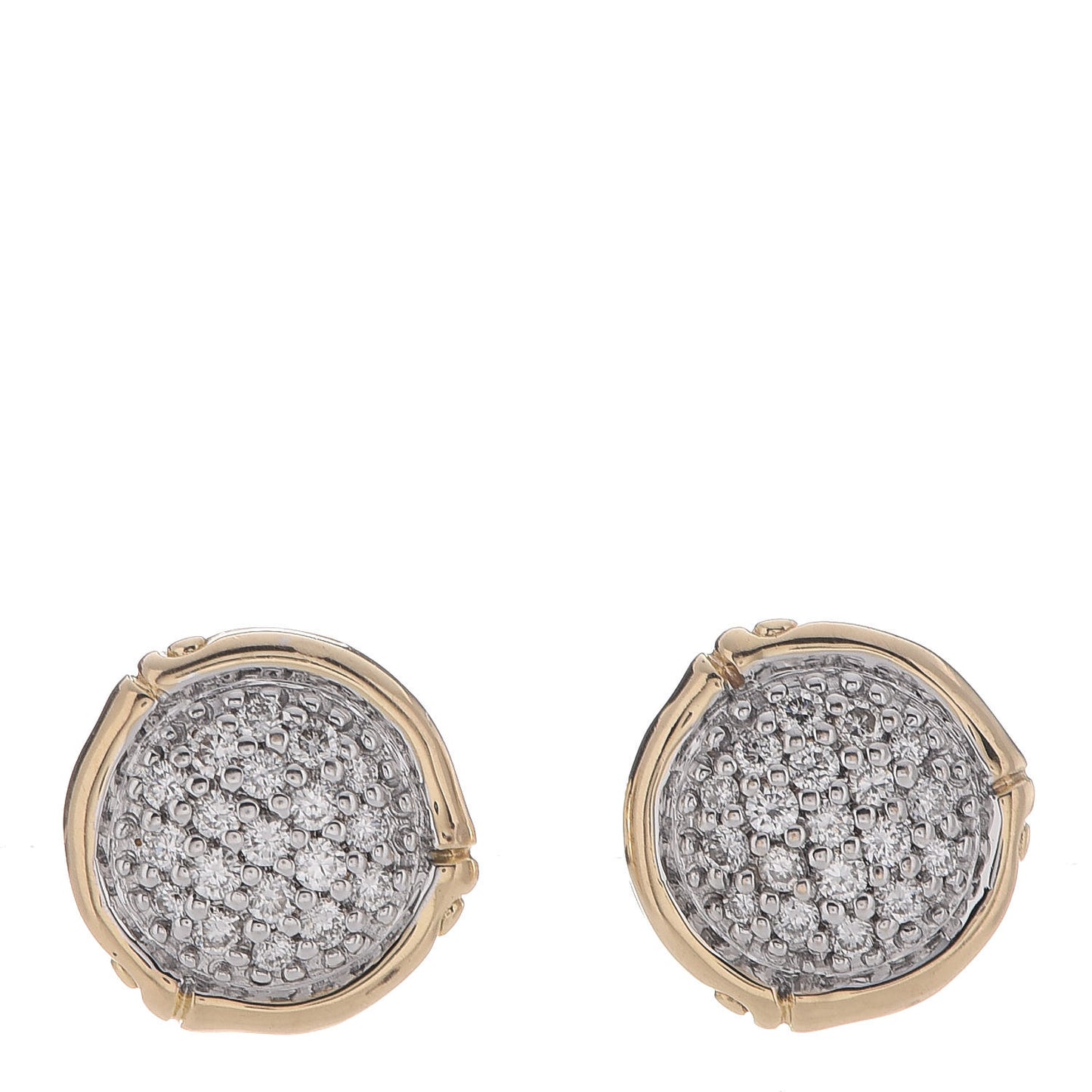18K Yellow Gold Diamond 10mm Bamboo Earrings