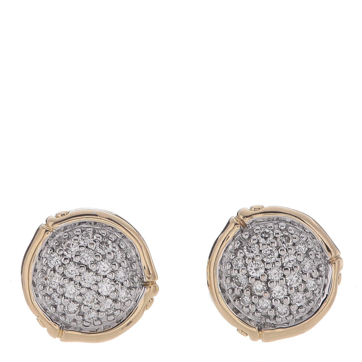 John Hardy 18K Yellow Gold Diamond 10mm Bamboo Earrings 1 of 7
