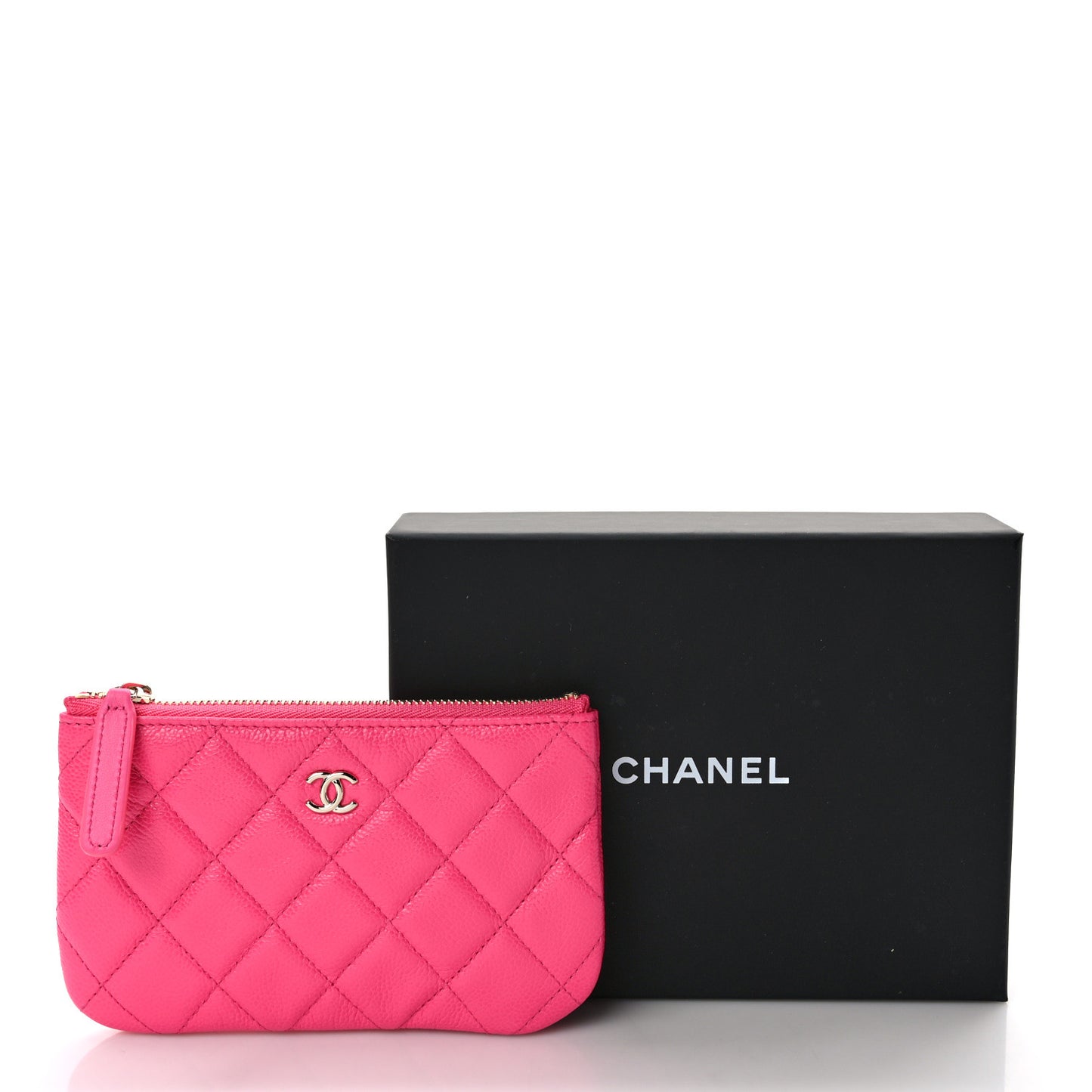 Caviar Quilted Small Cosmetic Case Fuchsia